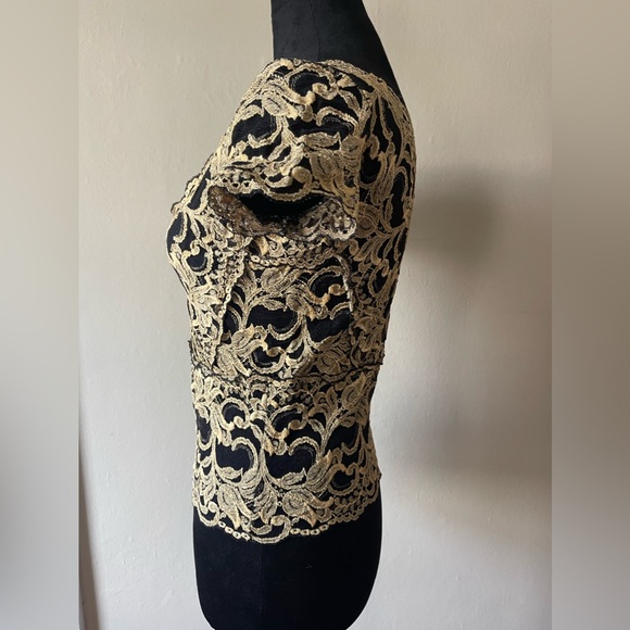 Definitely Wendy, Black/Gold, Lace/Mesh semi- crop fitted top, size med - Picture 7 of 10